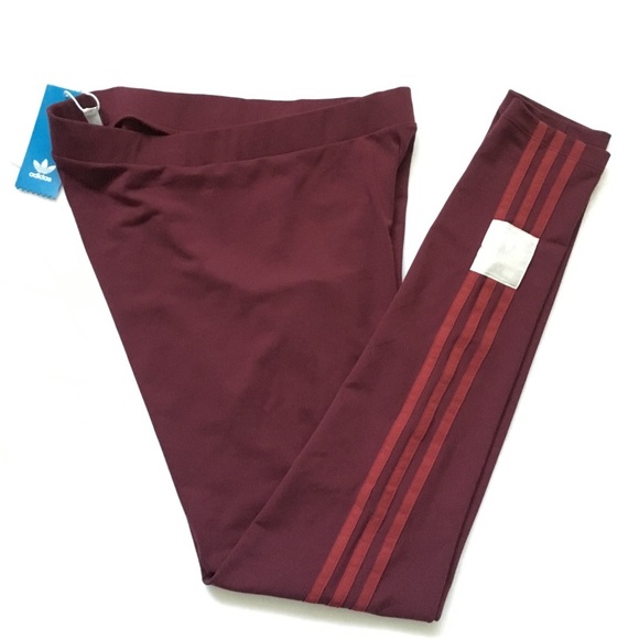 adidas originals 3 stripe leggings burgundy